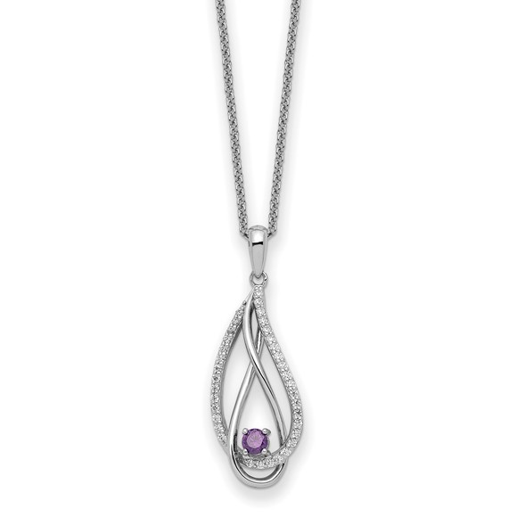 Sentimental Expressions Jewelry - 925 Sterling Silver Feb CZ Always in my Heart Birthstone 18in Necklace